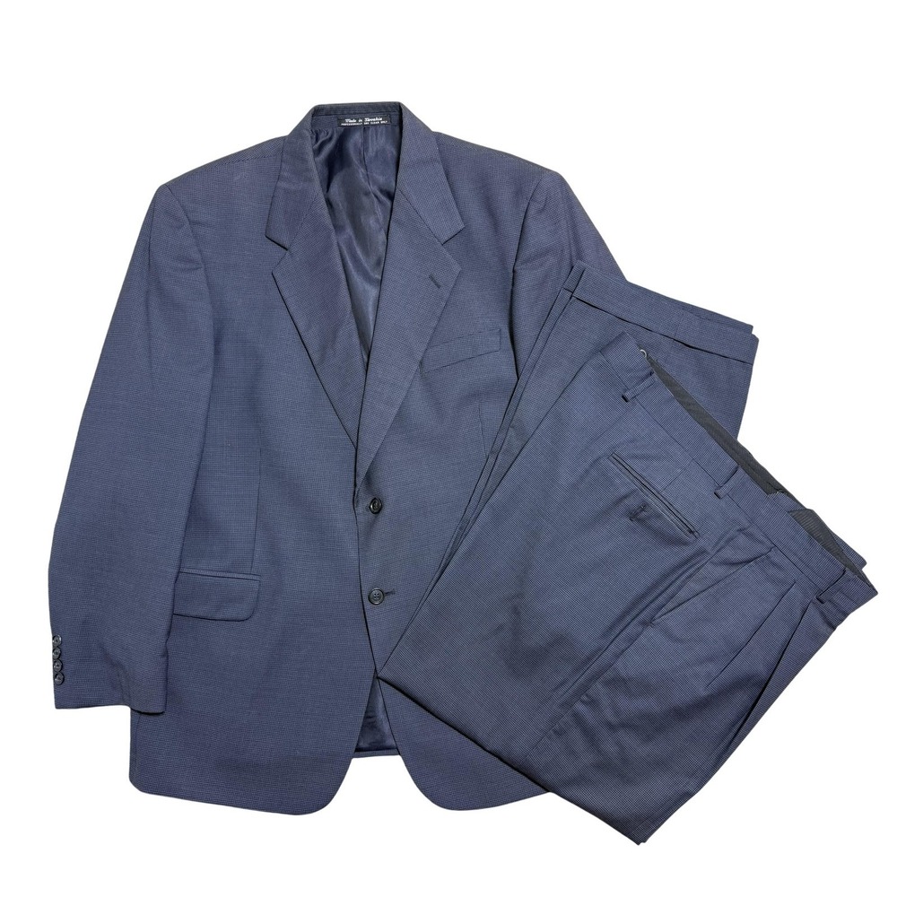 Daniel Gray Suit Mens 44R W39 Navy Wool 2 Button Pleated Cuffed Travel Concepts